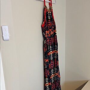 Geometric Print Maxi Dress - Red and Black